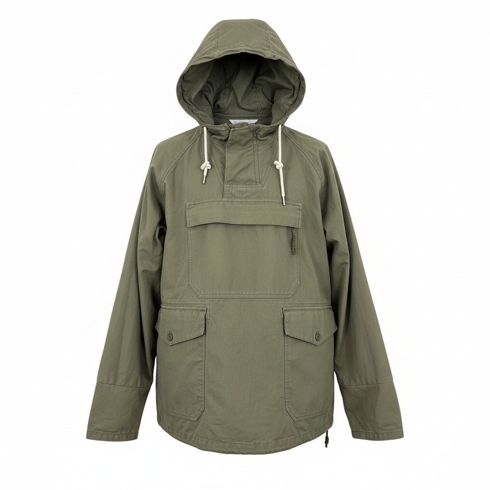 VTG REI Olive Green Cotton Canvas Anorak Hooded Pullover Utility Jacket XXL